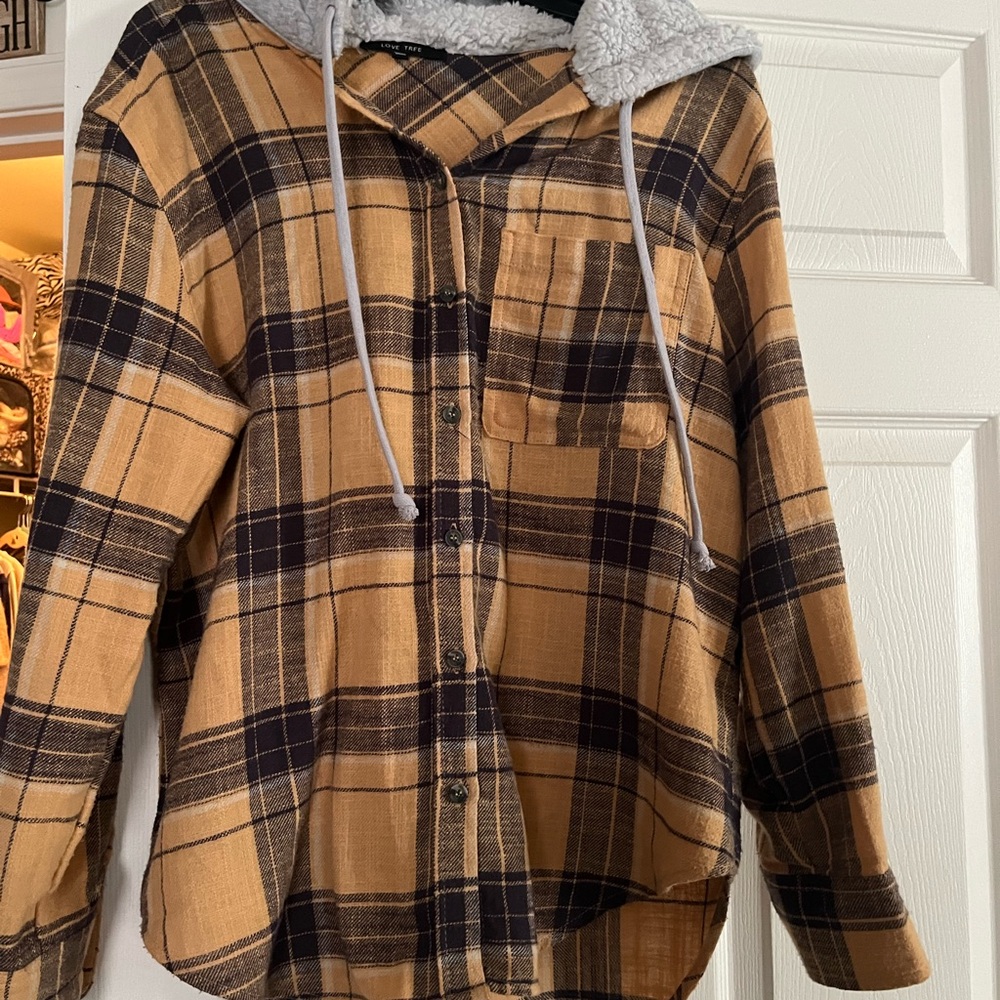 Plaid Button-Up Shirt with Hood